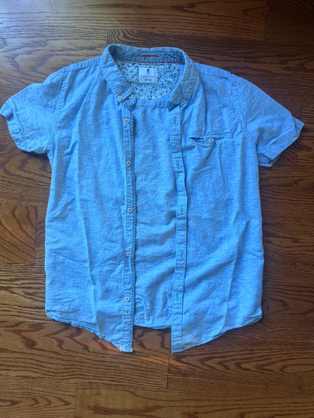 Cactus Boys Pale Cotton Blue Short-Sleeve Button-Down Shirt